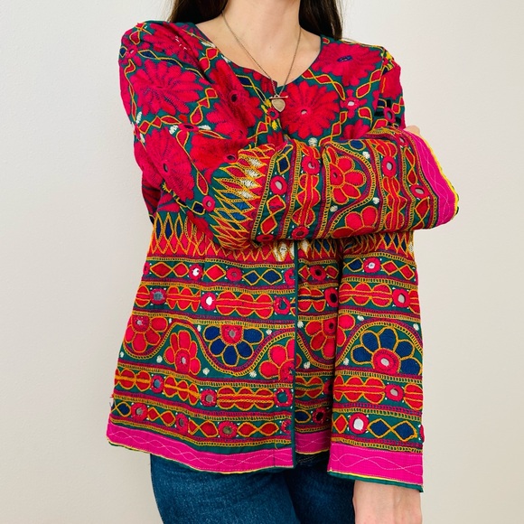 Indian handmade embroidery jacket Bohemian Mirror Work Ethnic Floral - Picture 5 of 12